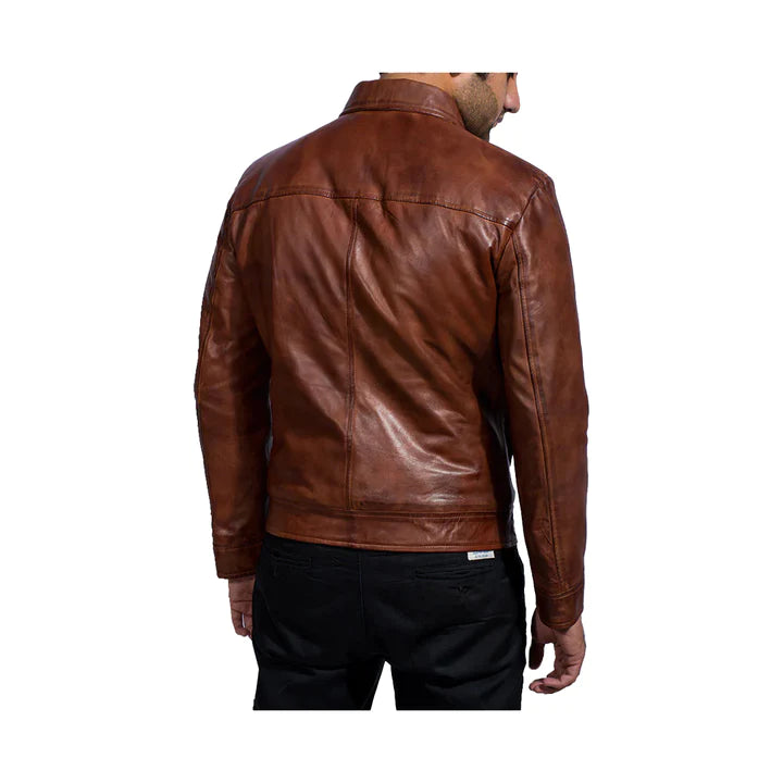 Men's Slim Fit Shirt Collar Original Leather Jacket