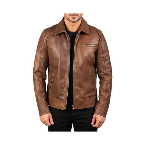 Men's Shirt Collar Original Leather Biker Jacket