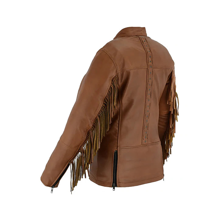 Women's Brown Fringe & Rivet Original Leather Jacket