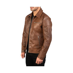 Men's Shirt Collar Original Leather Biker Jacket