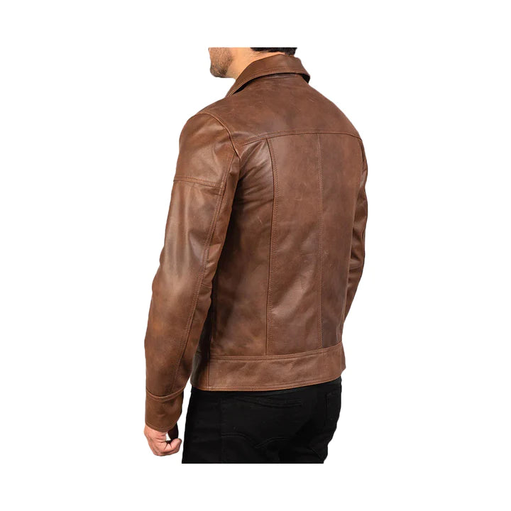 Men's Shirt Collar Original Leather Biker Jacket