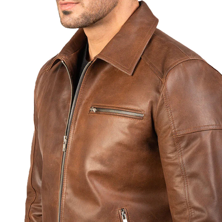 Men's Shirt Collar Original Leather Biker Jacket