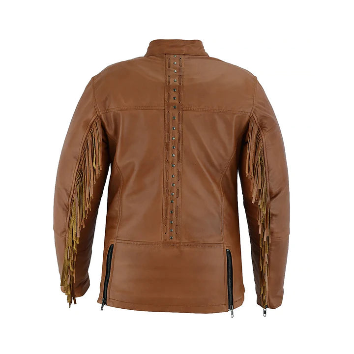 Women's Brown Fringe & Rivet Original Leather Jacket