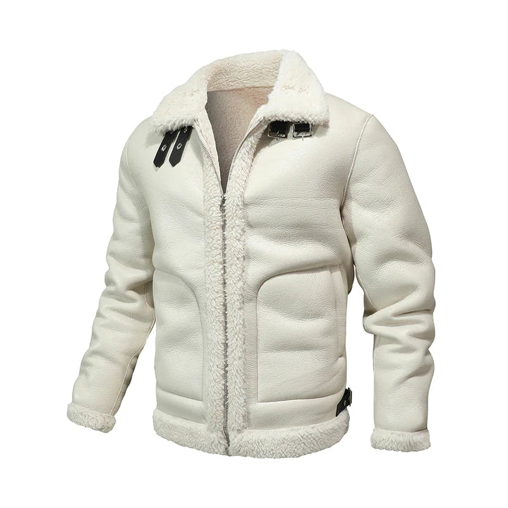 Men's White Shearling Winter Original Leather Jacket