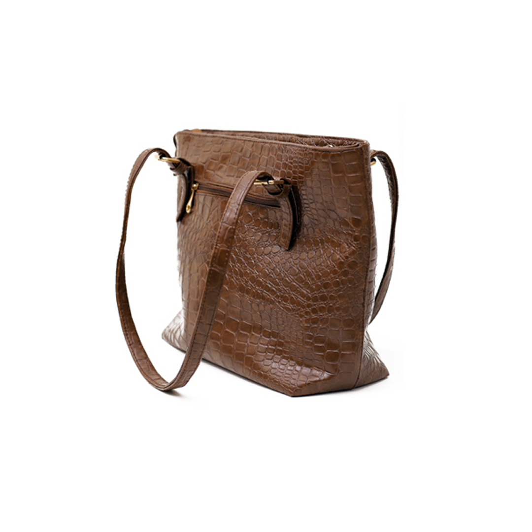 Women’s Crocodile Textured Real Leather Tote Bag