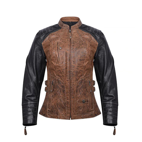 Women's Distressed Black & Brown Moto Jacket