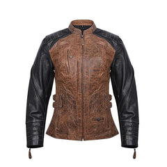 Women's Distressed Black & Brown Moto Jacket