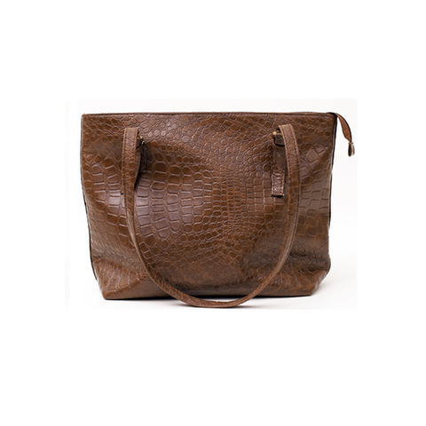 Women’s Crocodile Textured Real Leather Tote Bag