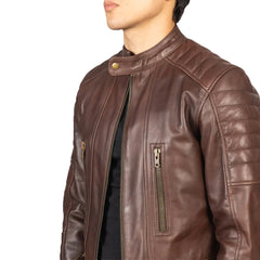 Men's Snap Collar Full Zip Biker Jacket