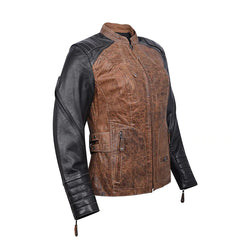 Women's Distressed Black & Brown Moto Jacket