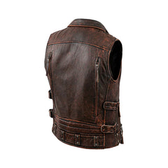 Men's Brown Vintage Full Zip Original Moto Vest