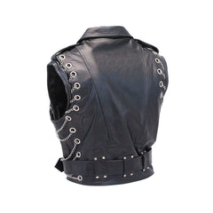 Men's Chain & Metal Studs Original Leather Moto Vest