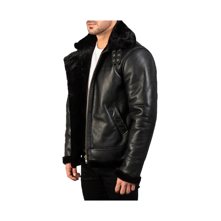 Men's Shearling Asymmetrical Original Leather Jacket