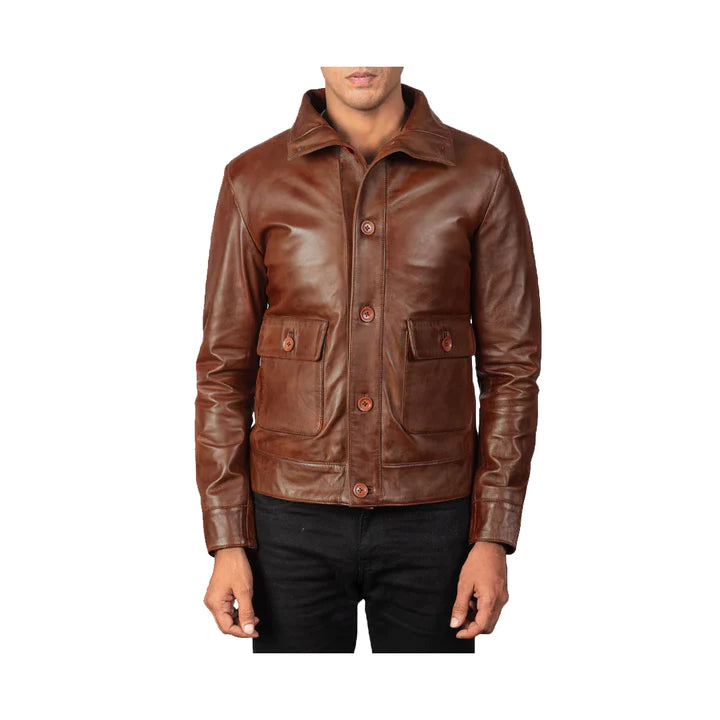 Men's Front Buttoned Original Leather Jacket