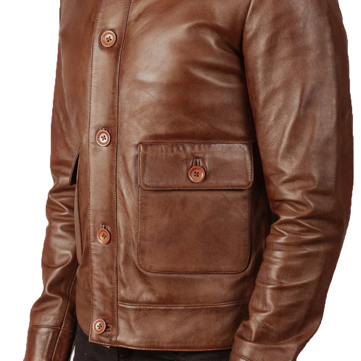 Men's Front Buttoned Original Leather Jacket