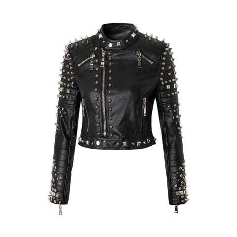 Women's Black Punk With Metal Studs Original Leather Jacket