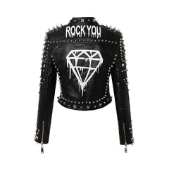 Women's Black Punk With Metal Studs Original Leather Jacket