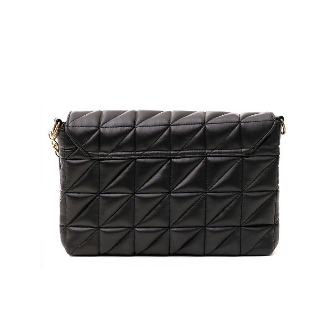 Black Quilted Golden Chain Real Leather Shoulder Bag