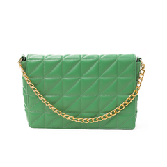 Green Quilted Golden Chain Real Leather Shoulder Bag