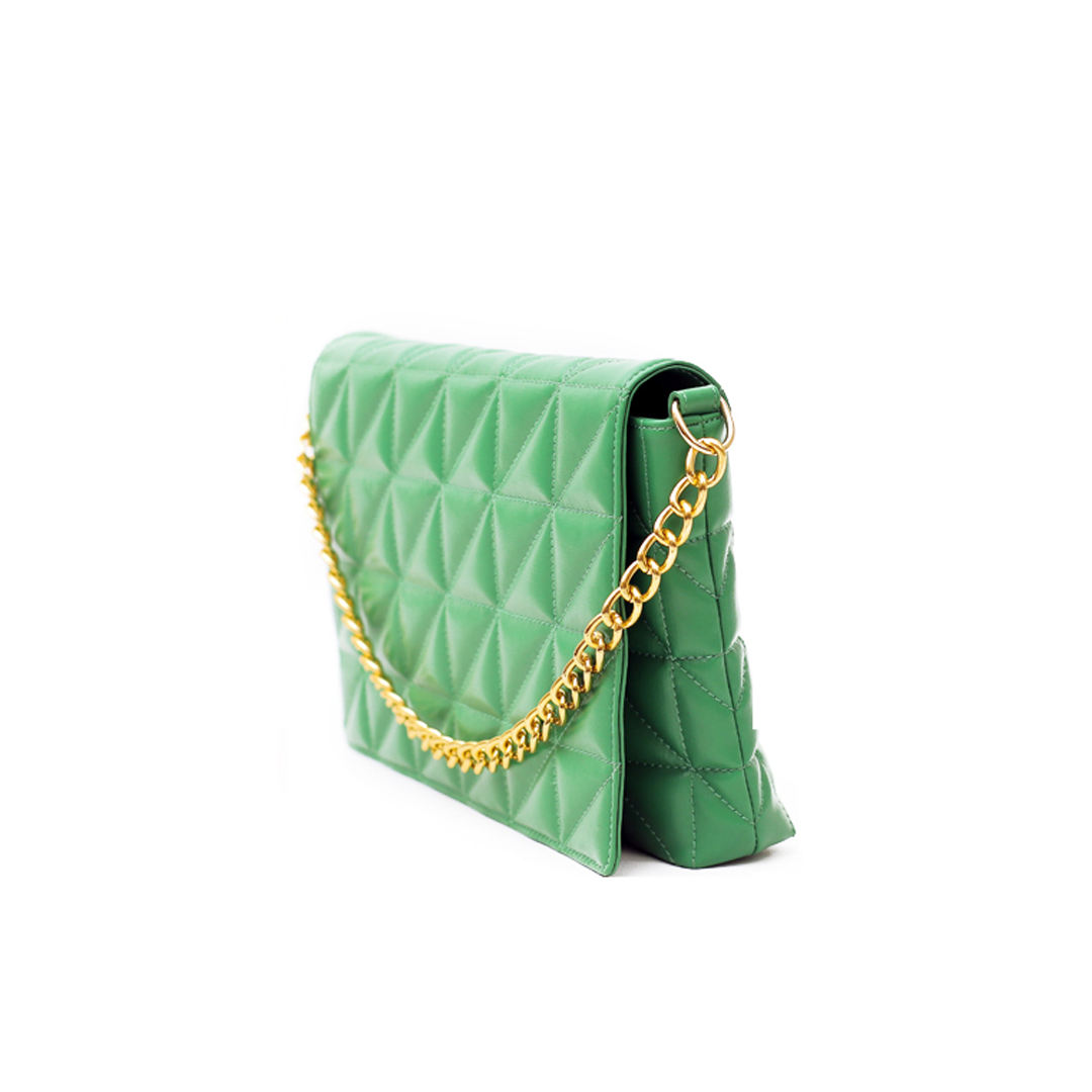 Green Quilted Golden Chain Real Leather Shoulder Bag