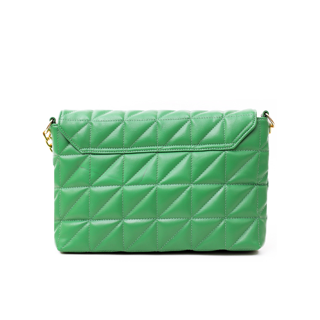 Green Quilted Golden Chain Real Leather Shoulder Bag
