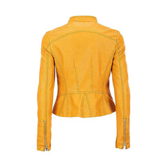 Women's Yellow Biker Real Lambskin Leather Jacket