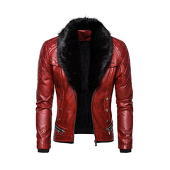 Red Men's Removable Fur Collar Jacket