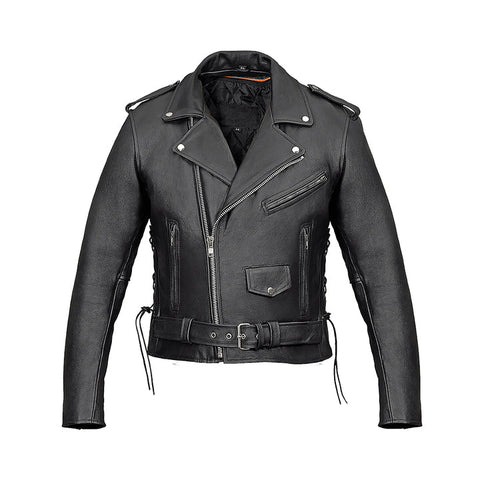 Men's Side Laces Belted Motorcycle Genuine Leather Jacket