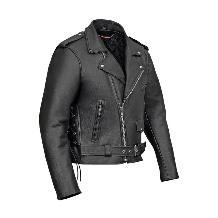 Men's Side Laces Belted Motorcycle Genuine Leather Jacket