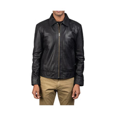 Men's Shirt Collar Full Zip Leather Jacket