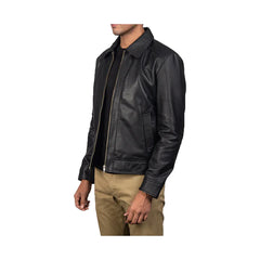 Men's Shirt Collar Full Zip Leather Jacket