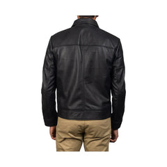 Men's Shirt Collar Full Zip Leather Jacket