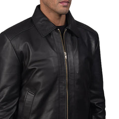 Men's Shirt Collar Full Zip Leather Jacket