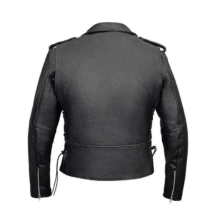 Men's Side Laces Belted Motorcycle Genuine Leather Jacket