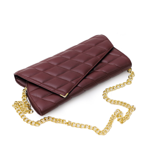 Women’s Quilted Golden Chain Real Leather Clutch