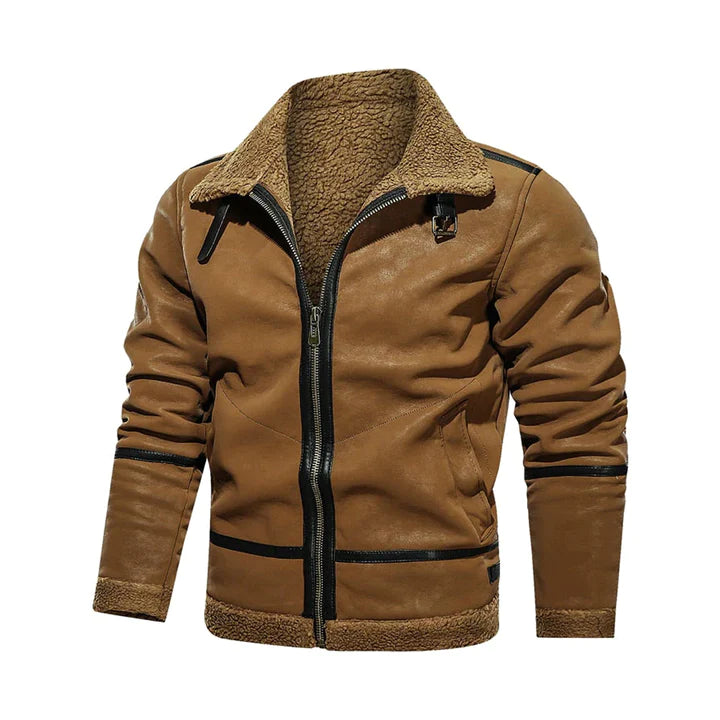 Mens Coffee Classic Genuine Leather Jacket With Strap On Collar