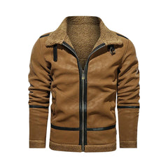 Mens Coffee Classic Genuine Leather Jacket With Strap On Collar