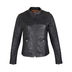 Women's Full Zip With Lace Style Genuine Leather Jacket