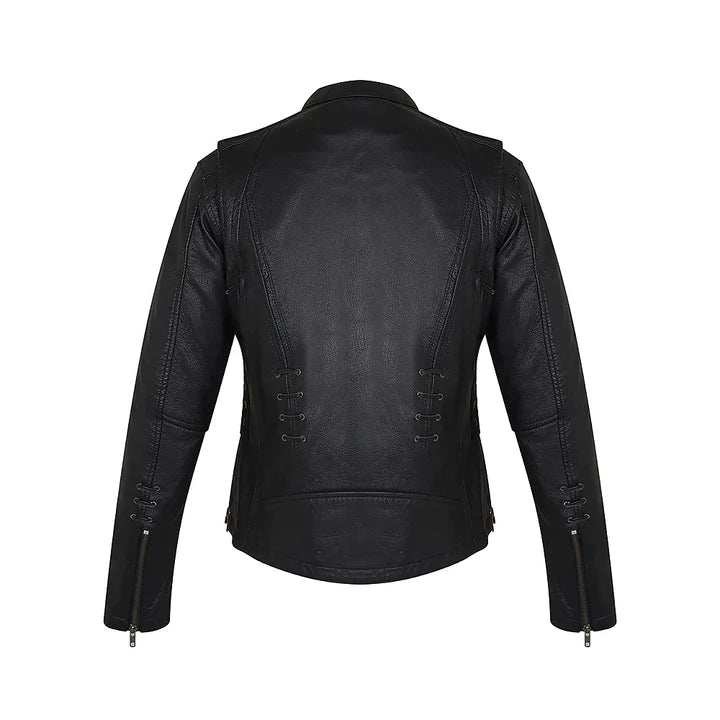 Women's Full Zip With Lace Style Genuine Leather Jacket