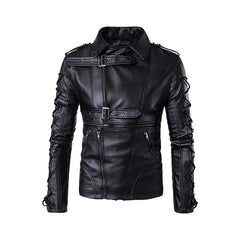 Men's Stylish Lace Up Sleeves Original Leather Jacket