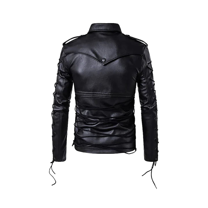 Men's Stylish Lace Up Sleeves Original Leather Jacket