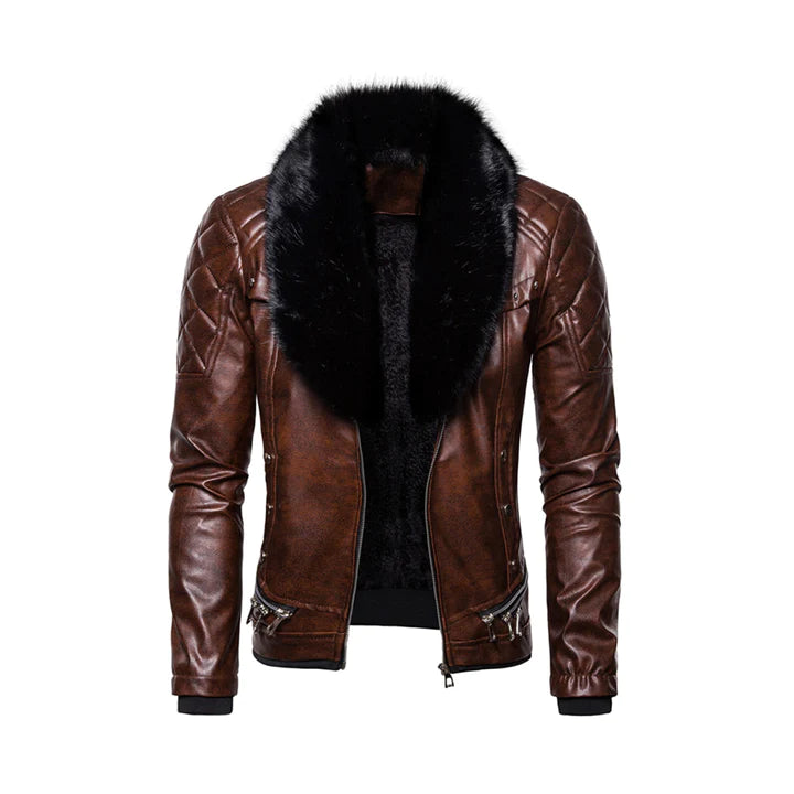 Brown Men's Removable Fur Collar Jacket