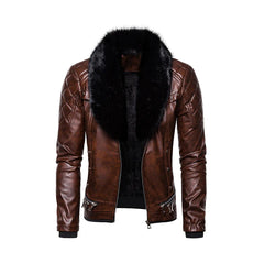 Brown Men's Removable Fur Collar Jacket