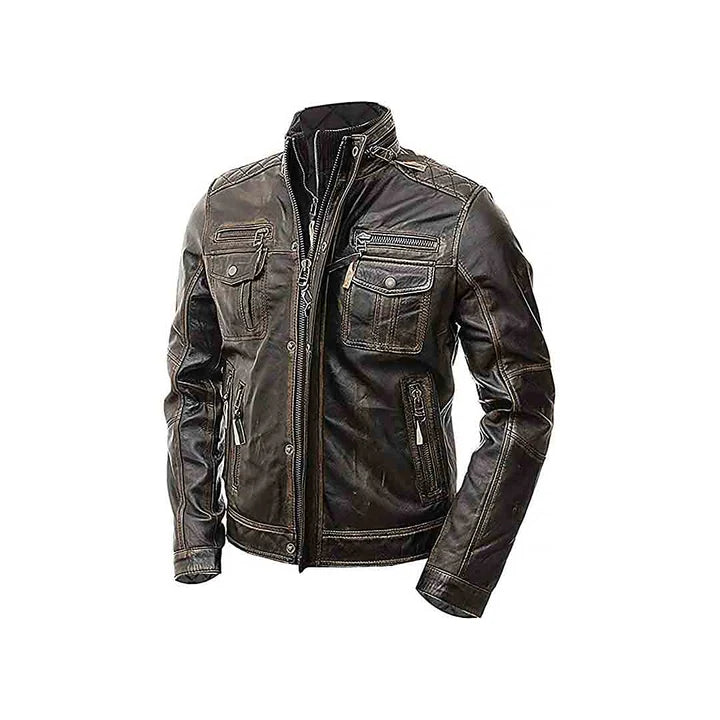 Men's Multi Pocket Leather Moto Jacket