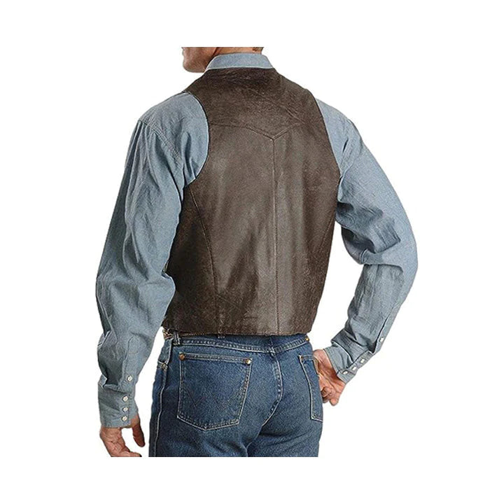 Men's Brown Whipstitch Genuine Leather Vest