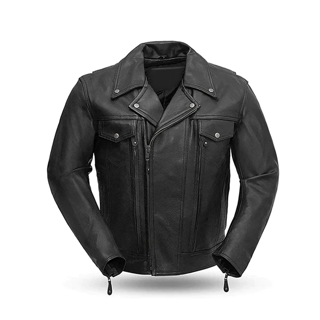 Men's Asymmetrical Zipper Cuffs Original Motorcycle Jacket