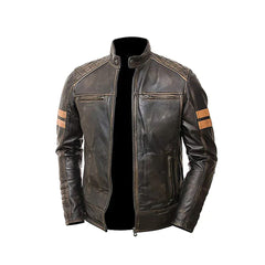 Men's Distressed Cafe Racer Leather Jacket