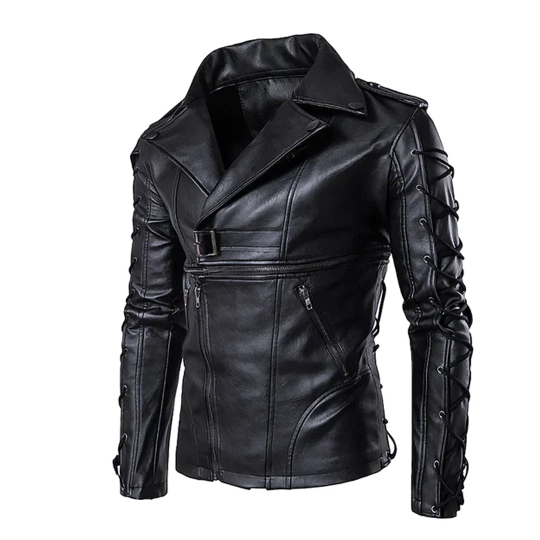 Men's Stylish Lace Up Sleeves Original Leather Jacket