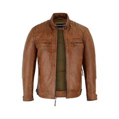 Men's Cafe Racer Waxed Lambskin Austin Brown Leather Jacket