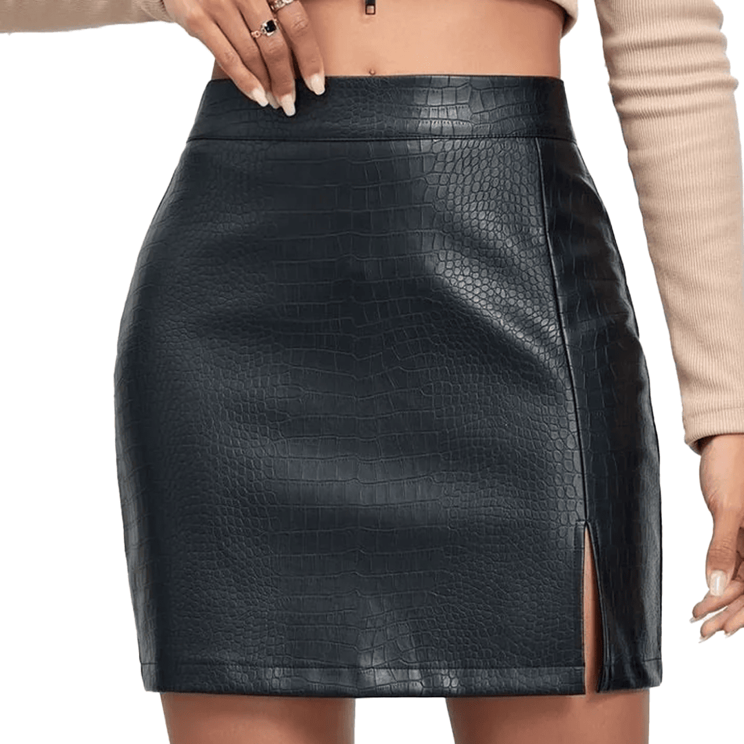 WOMEN'S CROCODILE PATTERN HIGH WAIST REAL LEATHER SKIRT